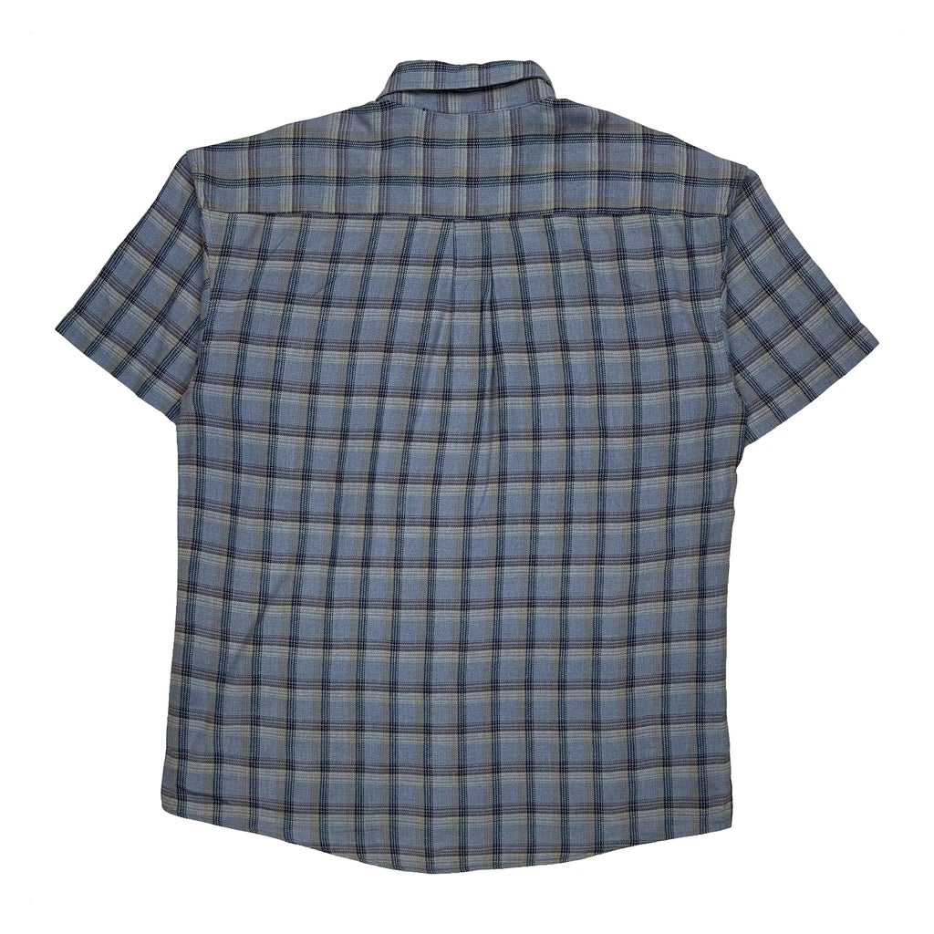 Untied Checked Short Sleeve Shirt - Large Blue Cotton - Image 2