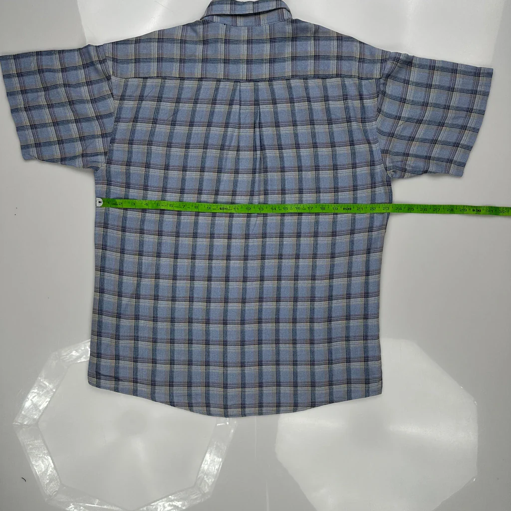 Untied Checked Short Sleeve Shirt - Large Blue Cotton - Image 3
