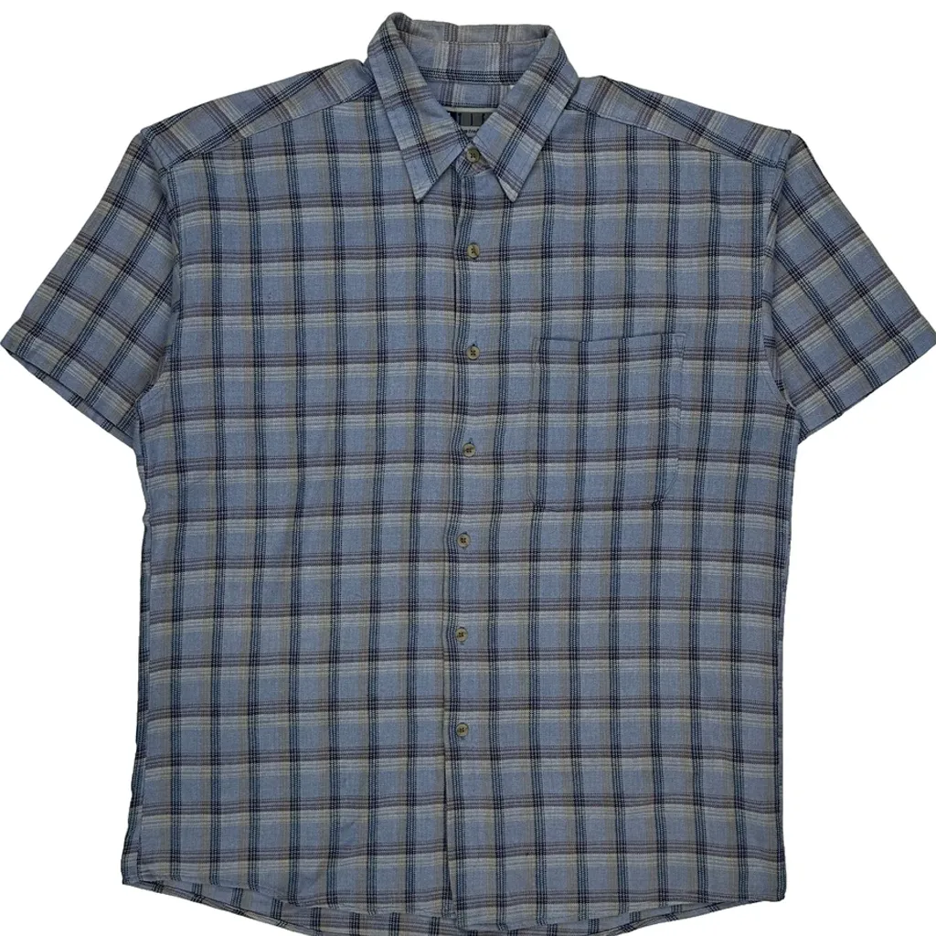Untied Checked Short Sleeve Shirt - Large Blue Cotton - Image 6