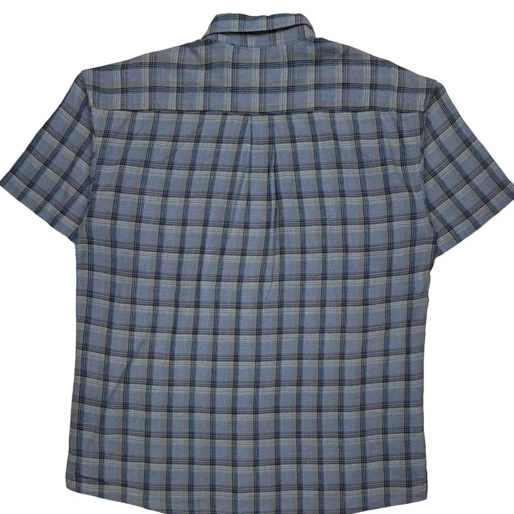Untied Checked Short Sleeve Shirt - Large Blue Cotton - Image 8