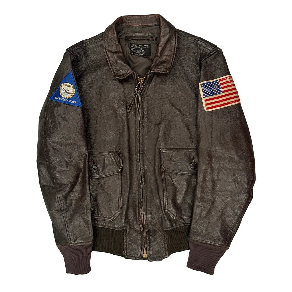 US Air Force 1960S Patched Flight Gi Leather Jacket - Medium Brown Leather