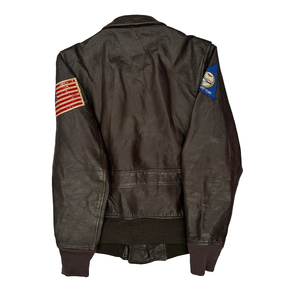US Air Force 1960S Patched Flight Gi Leather Jacket - Medium Brown Leather - Image 2