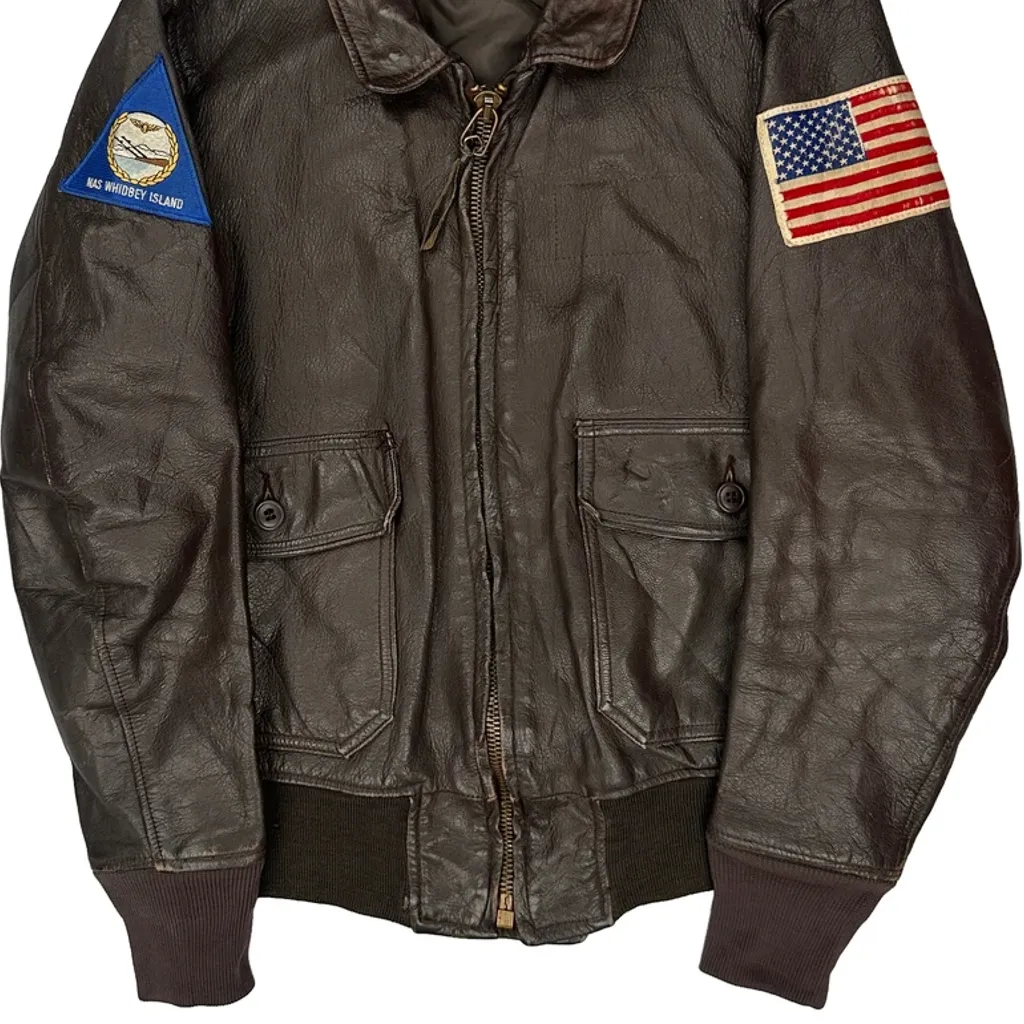 US Air Force 1960S Patched Flight Gi Leather Jacket - Medium Brown Leather - Image 4