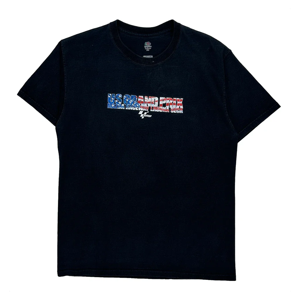 US Grand Prix Fruit Of The Loom Graphic T-Shirt - Large Black Cotton