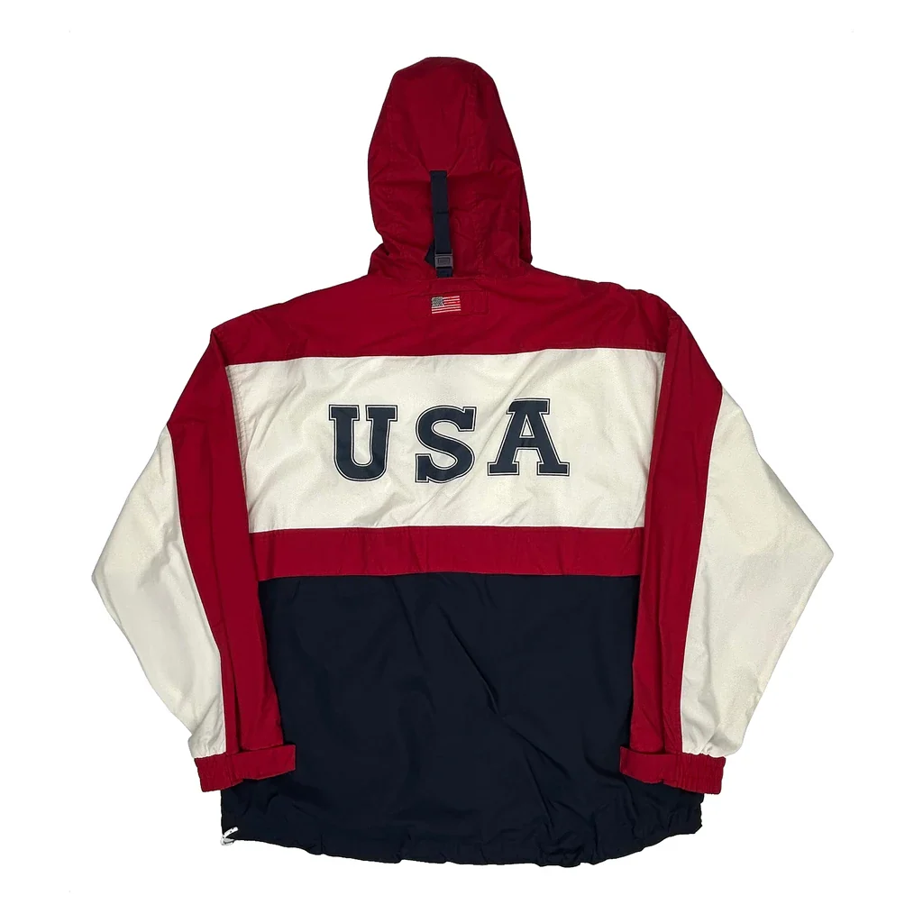 USA Chaps Ralph Lauren Spellout Windbreaker - Large Navy Nylon - Image 2
