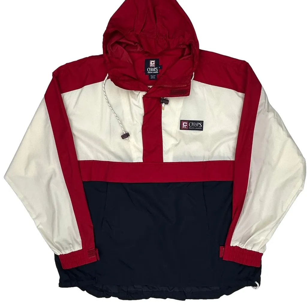 USA Chaps Ralph Lauren Spellout Windbreaker - Large Navy Nylon - Image 5