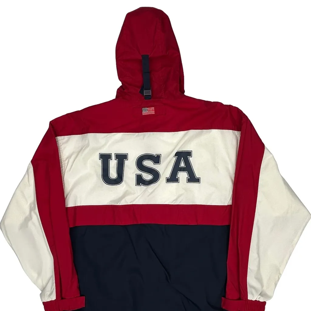 USA Chaps Ralph Lauren Spellout Windbreaker - Large Navy Nylon - Image 7