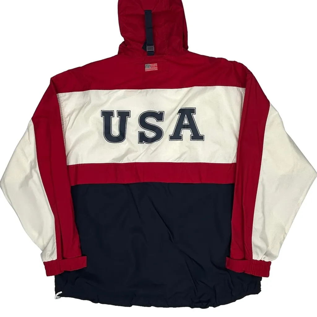 USA Chaps Ralph Lauren Spellout Windbreaker - Large Navy Nylon - Image 8