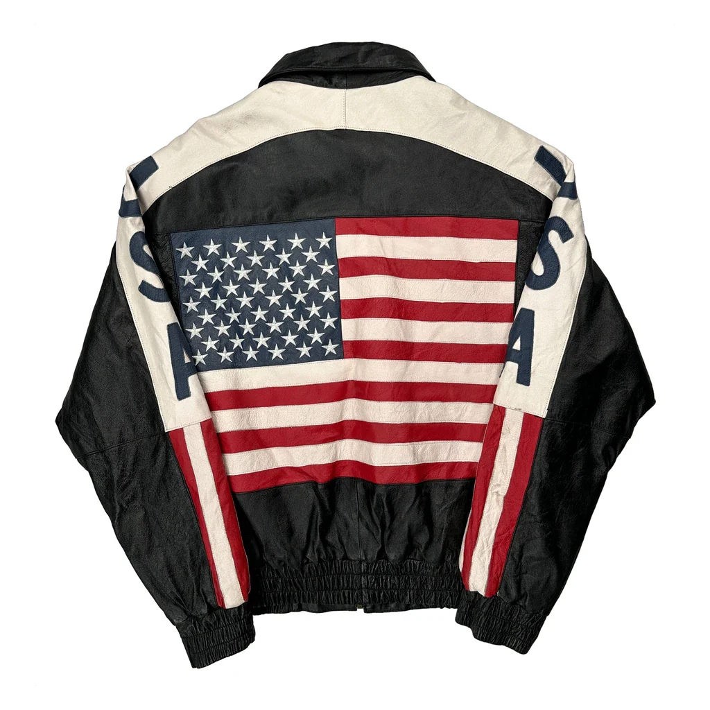 USA Flag Unbranded Graphic Leather Jacket - Large Black Leather - Image 2