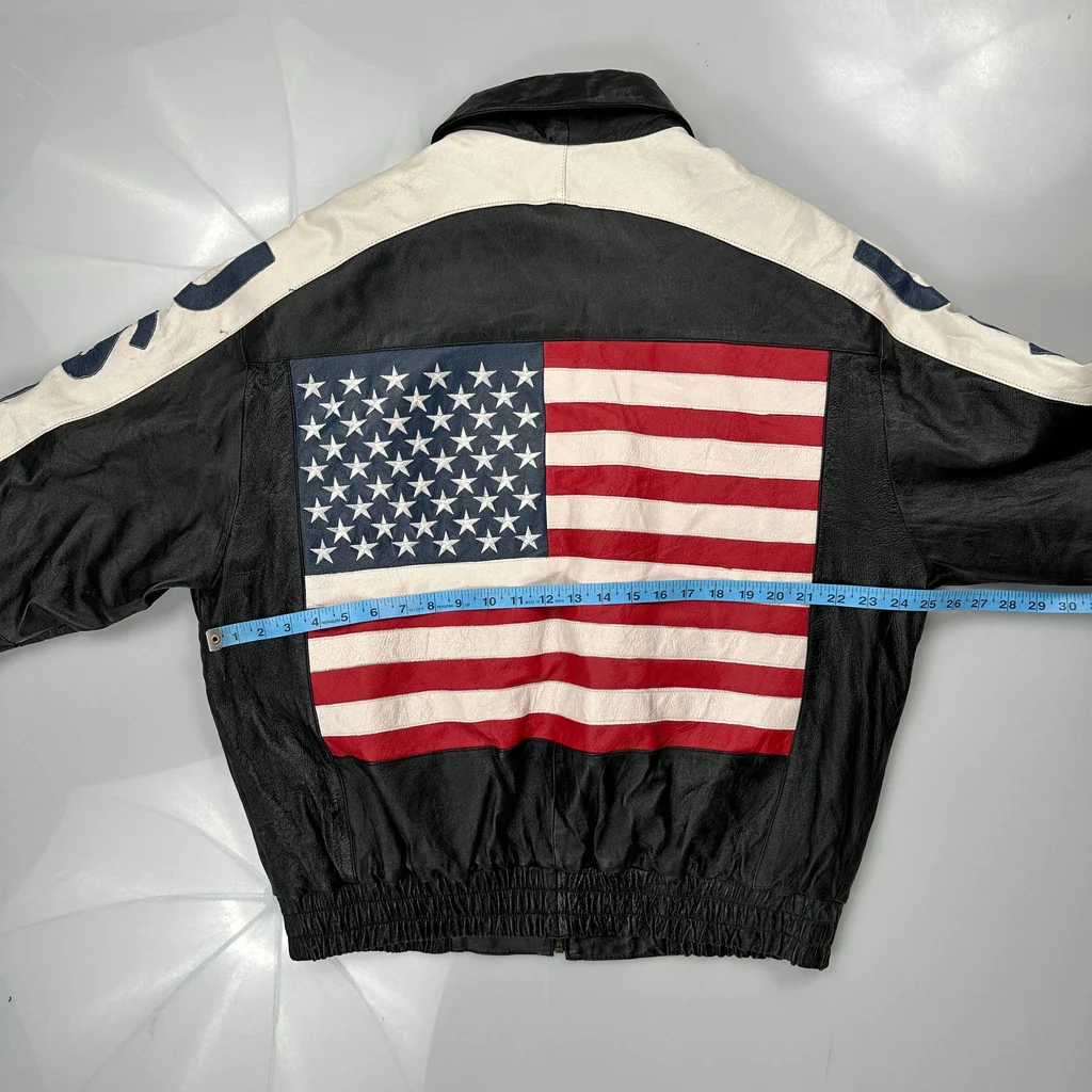USA Flag Unbranded Graphic Leather Jacket - Large Black Leather - Image 3