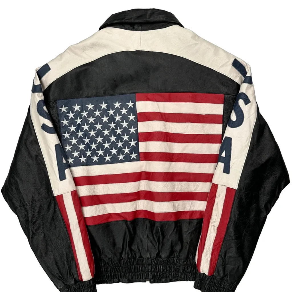 USA Flag Unbranded Graphic Leather Jacket - Large Black Leather - Image 6