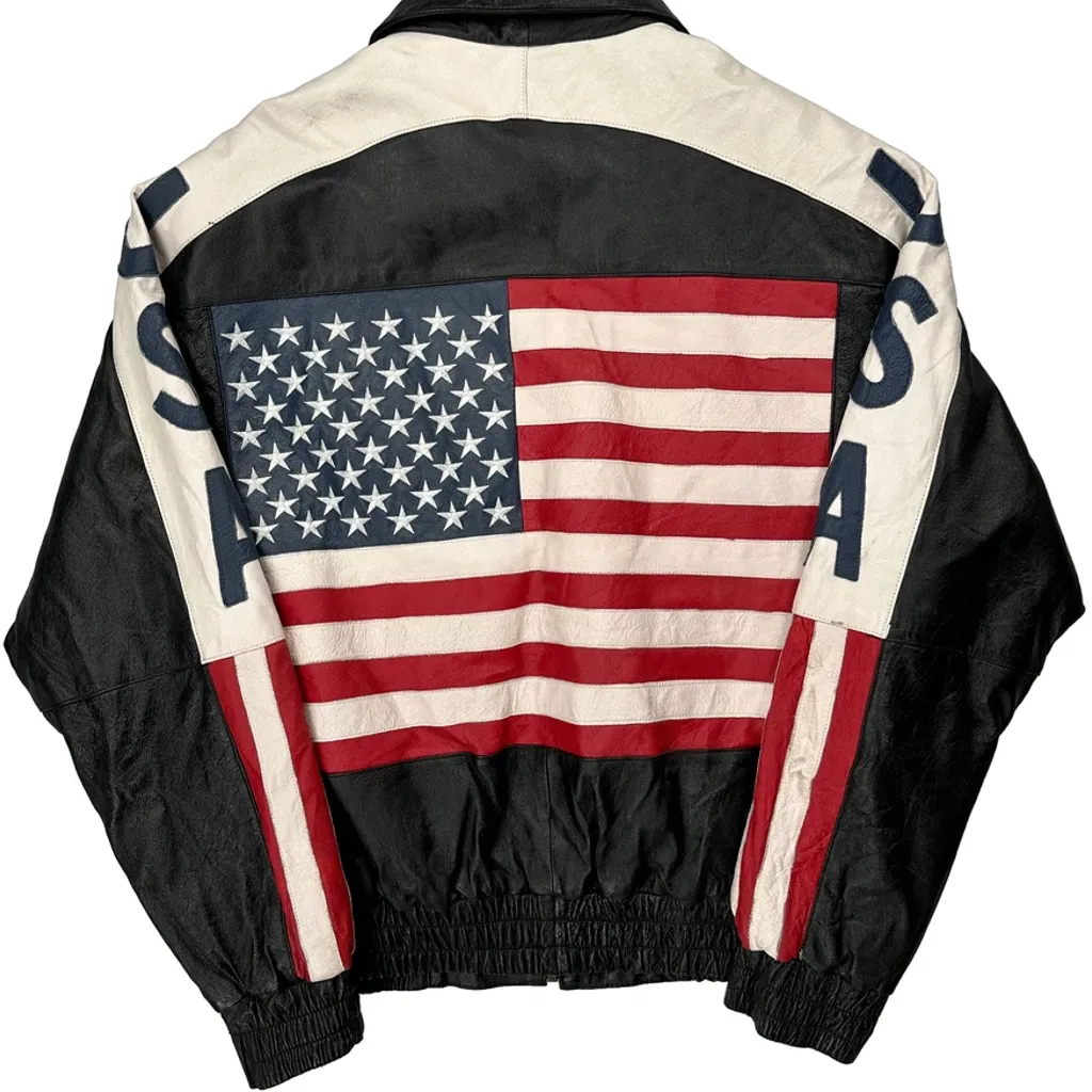 USA Flag Unbranded Graphic Leather Jacket - Large Black Leather - Image 7