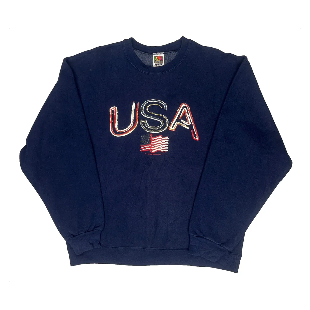 USA Fruit Of The Loom Sweatshirt - Large Navy Cotton Blend