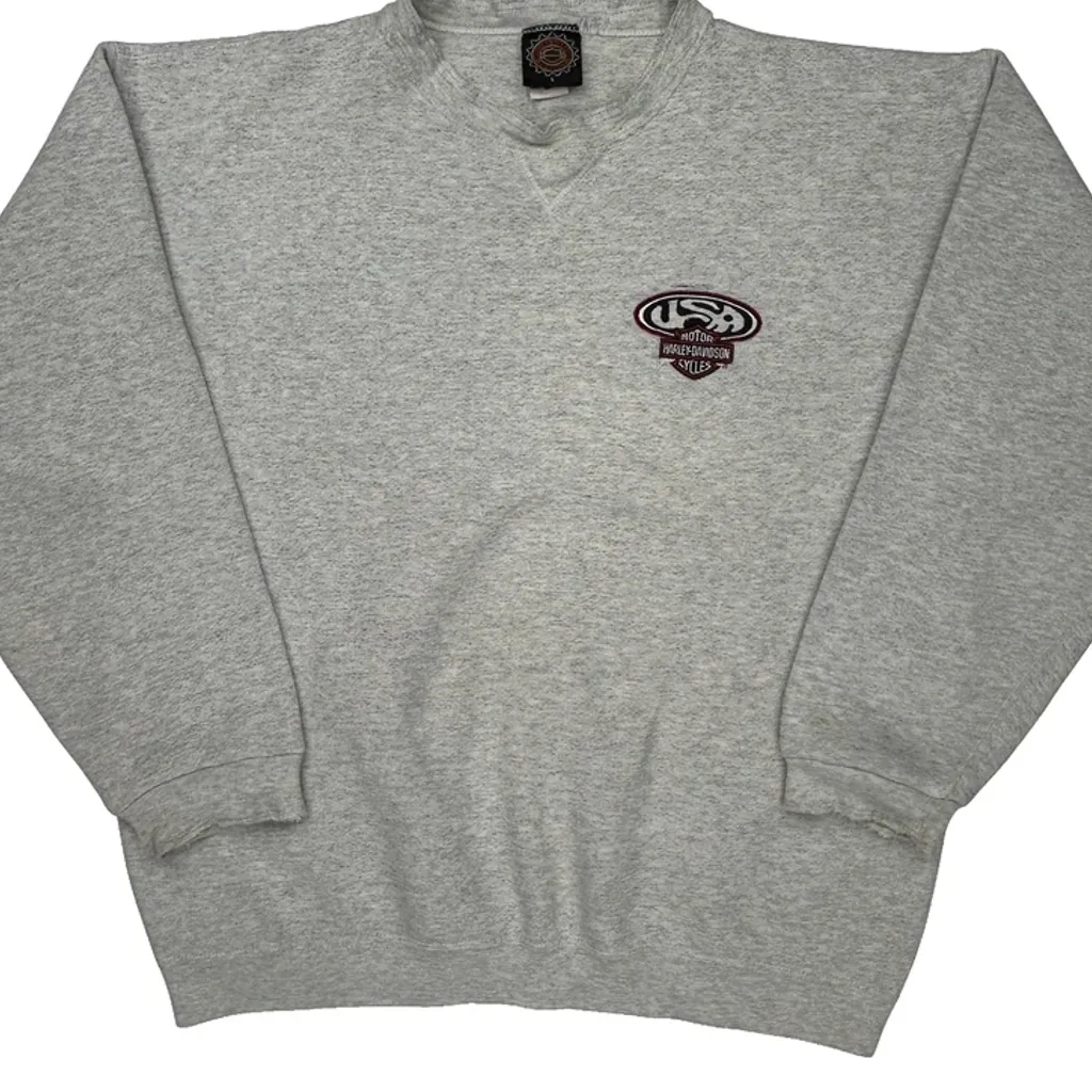 USA Motorcycles Harley Davidson Long Sleeve T-Shirt - Large Grey Cotton - Image 4