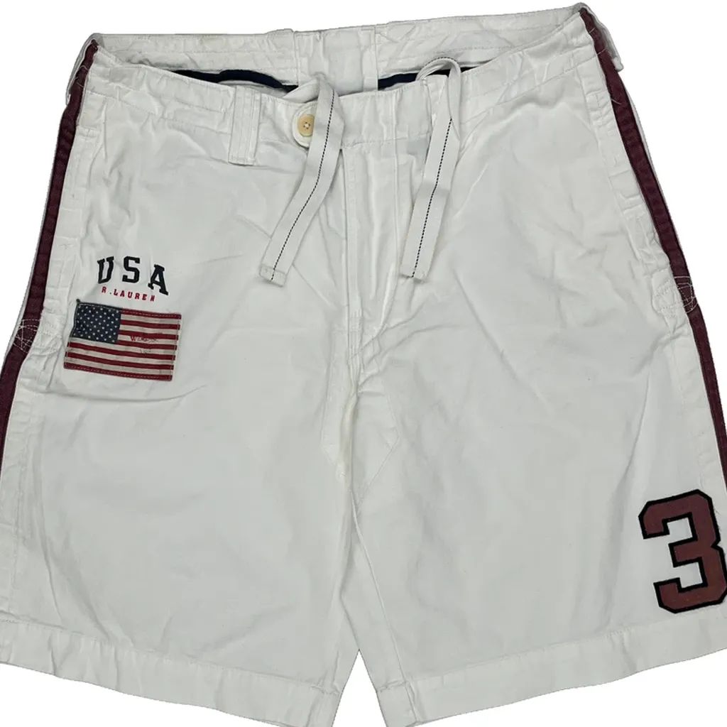 USA Patch Polo By Ralph Lauren Graphic Shorts - 34W 9L White Cotton - Image 10