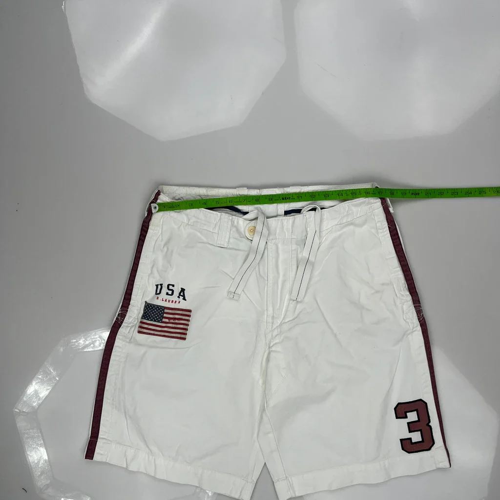 USA Patch Polo By Ralph Lauren Graphic Shorts - 34W 9L White Cotton - Image 3