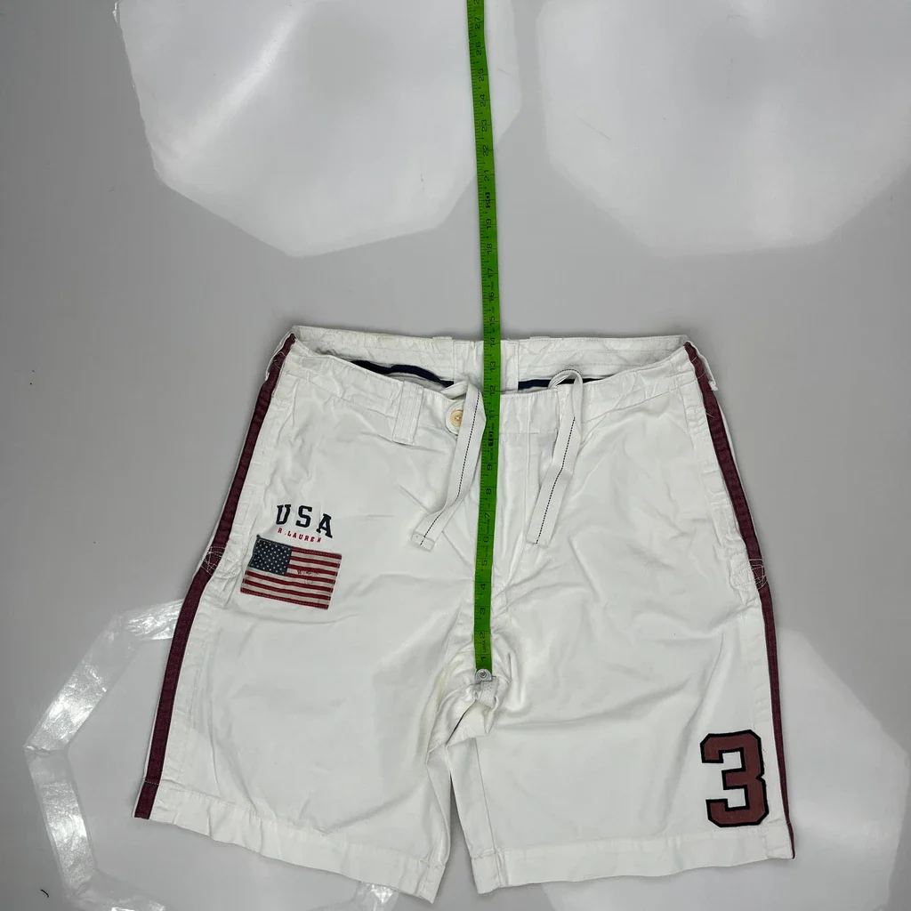 USA Patch Polo By Ralph Lauren Graphic Shorts - 34W 9L White Cotton - Image 4