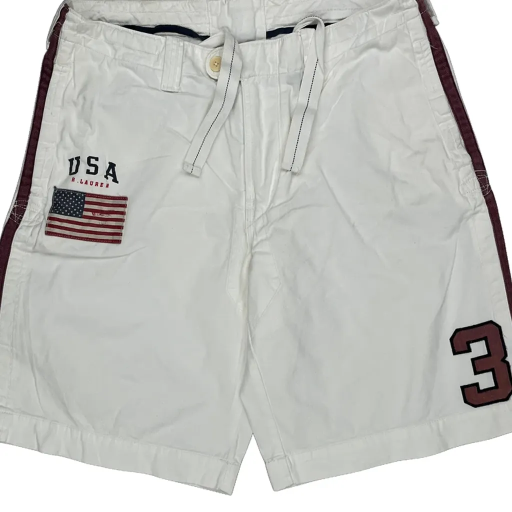 USA Patch Polo By Ralph Lauren Graphic Shorts - 34W 9L White Cotton - Image 9