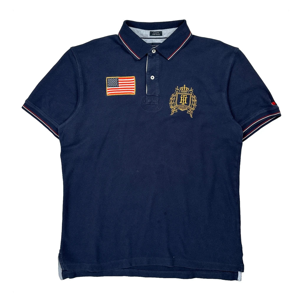 USA Tommy Hilfiger Graphic Polo Shirt - XL Navy Cotton