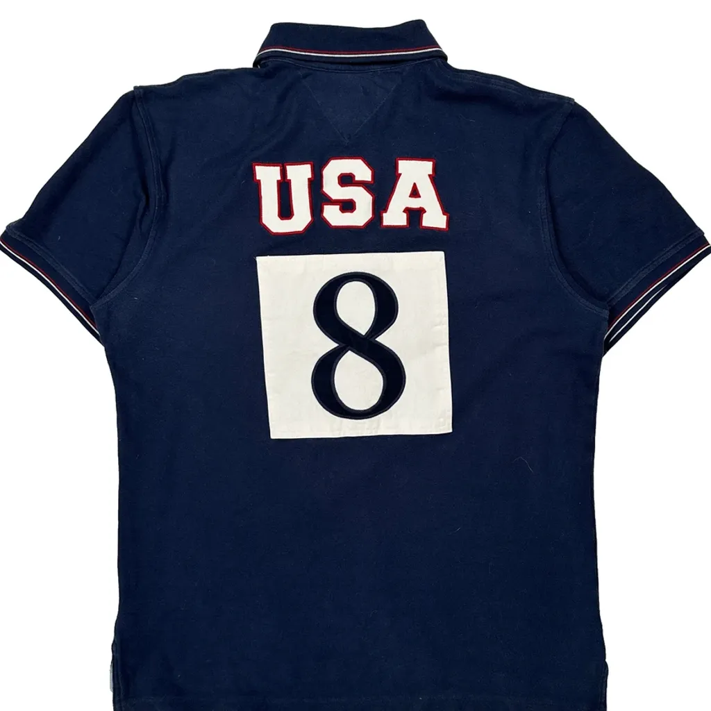 USA Tommy Hilfiger Graphic Polo Shirt - XL Navy Cotton - Image 6
