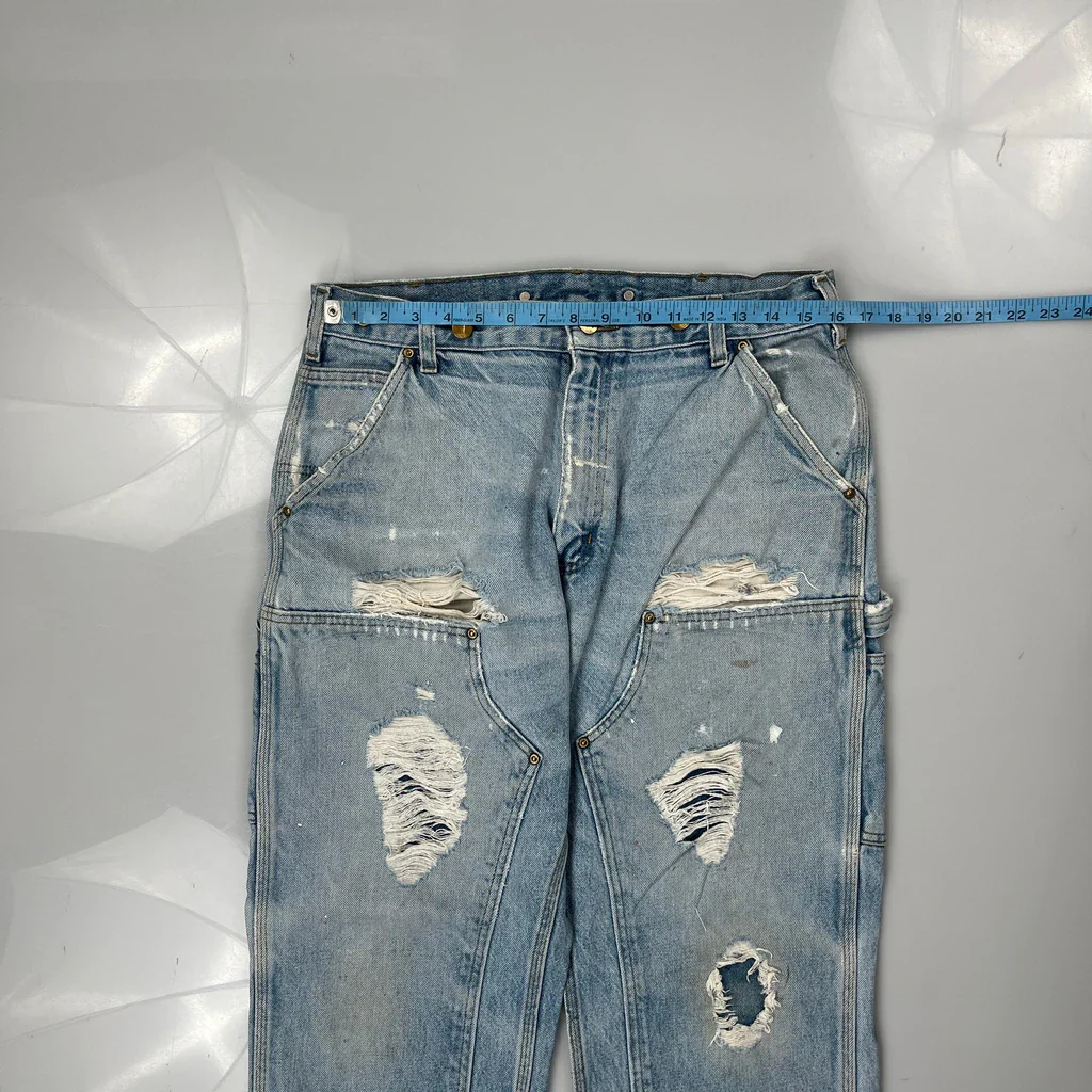 Utility Pockets Carhartt Double Knee Carpenter Jeans - 34W 30L Light Wash Denim - Image 3