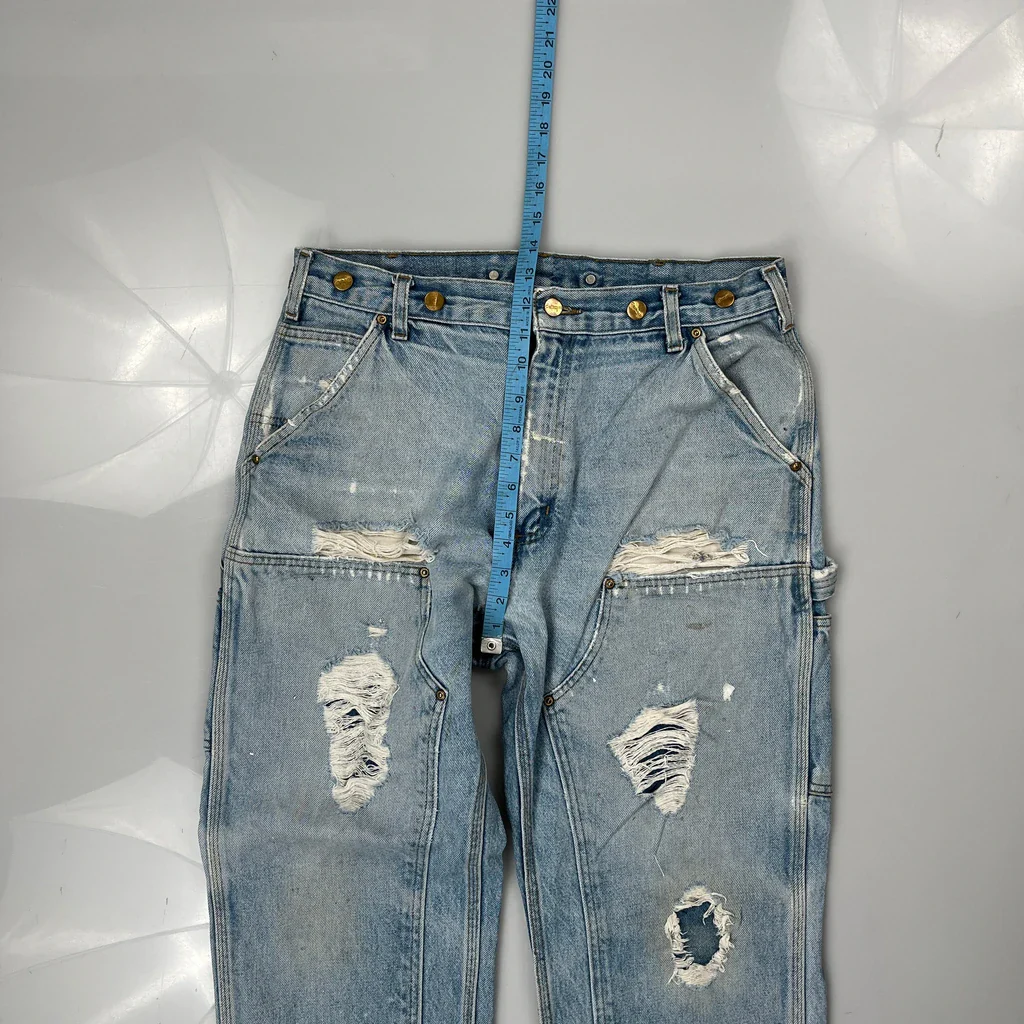 Utility Pockets Carhartt Double Knee Carpenter Jeans - 34W 30L Light Wash Denim - Image 4