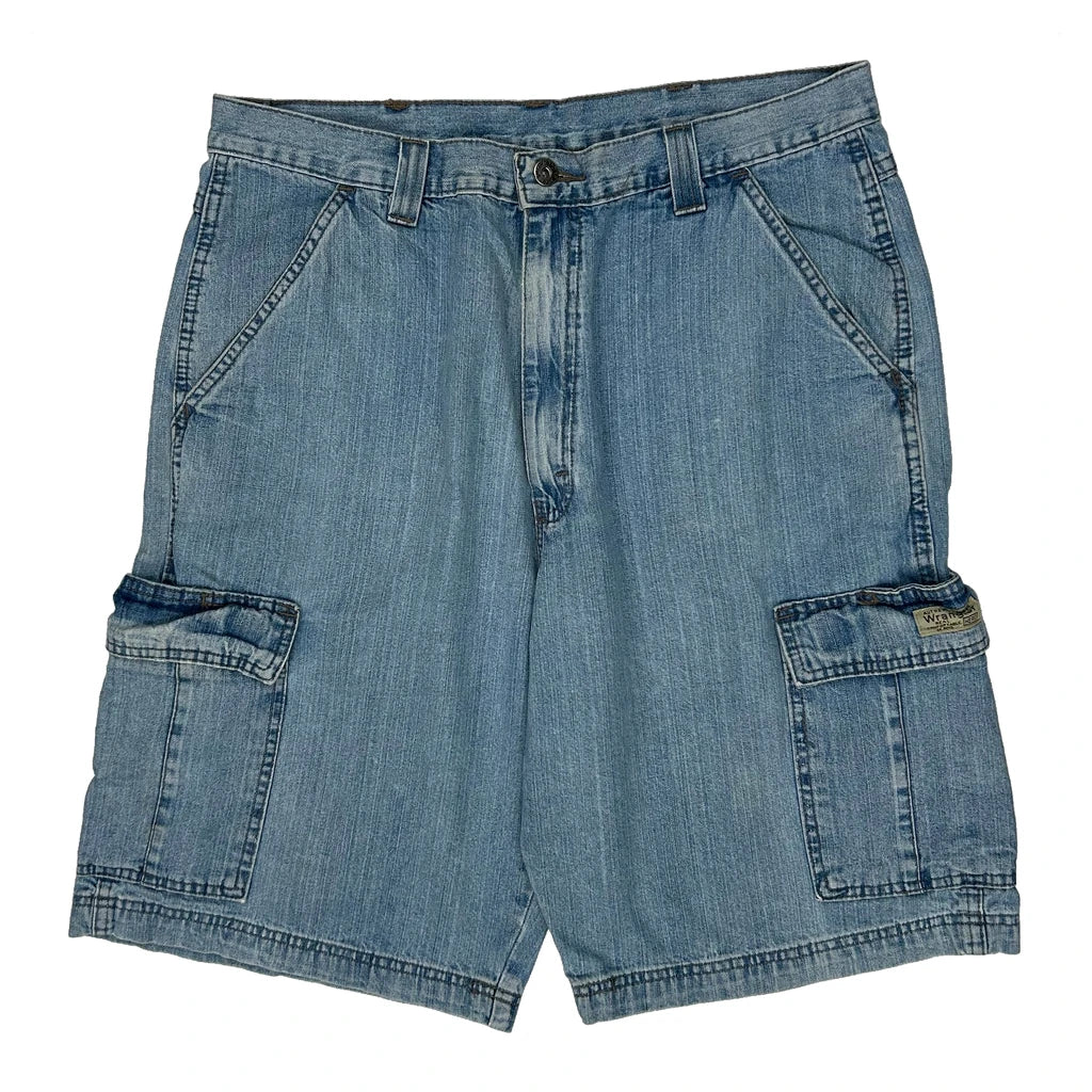 Utility Pockets Wrangler Cargo Shorts - 34W 10L Light Wash Denim - Image 2