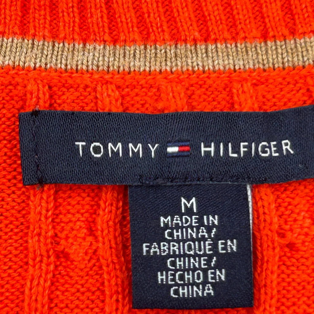 V-Neck Tommy Hilfiger Striped Sweater - Medium Red Cotton - Image 3