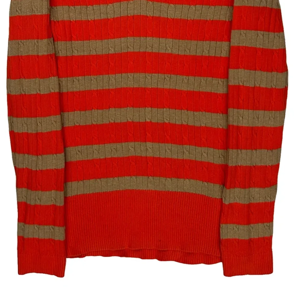 V-Neck Tommy Hilfiger Striped Sweater - Medium Red Cotton - Image 4