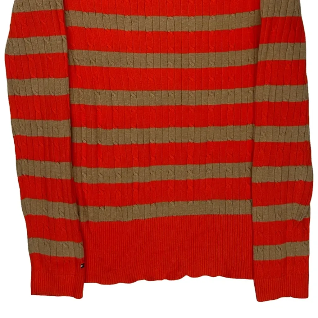 V-Neck Tommy Hilfiger Striped Sweater - Medium Red Cotton - Image 7
