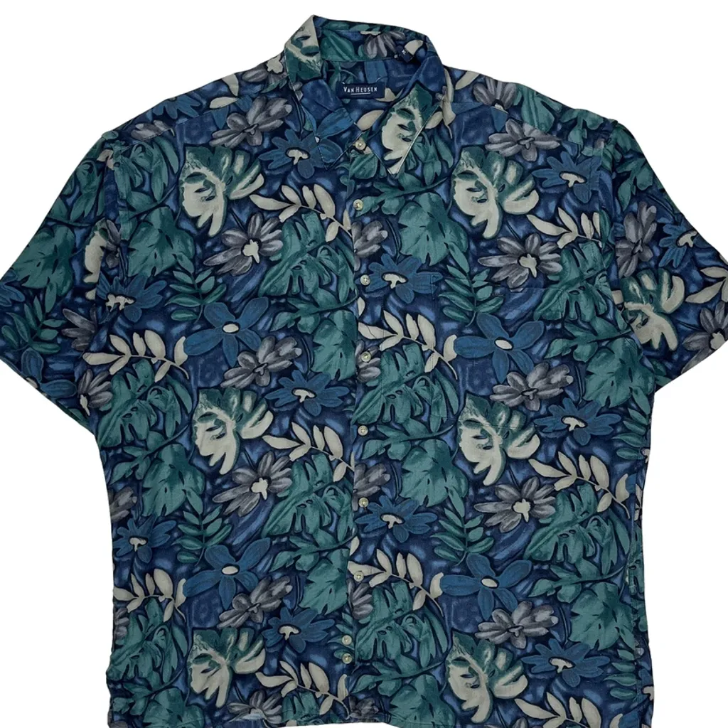 Van Heusen Floral Hawaiian Shirt - XL Blue Viscose - Image 4