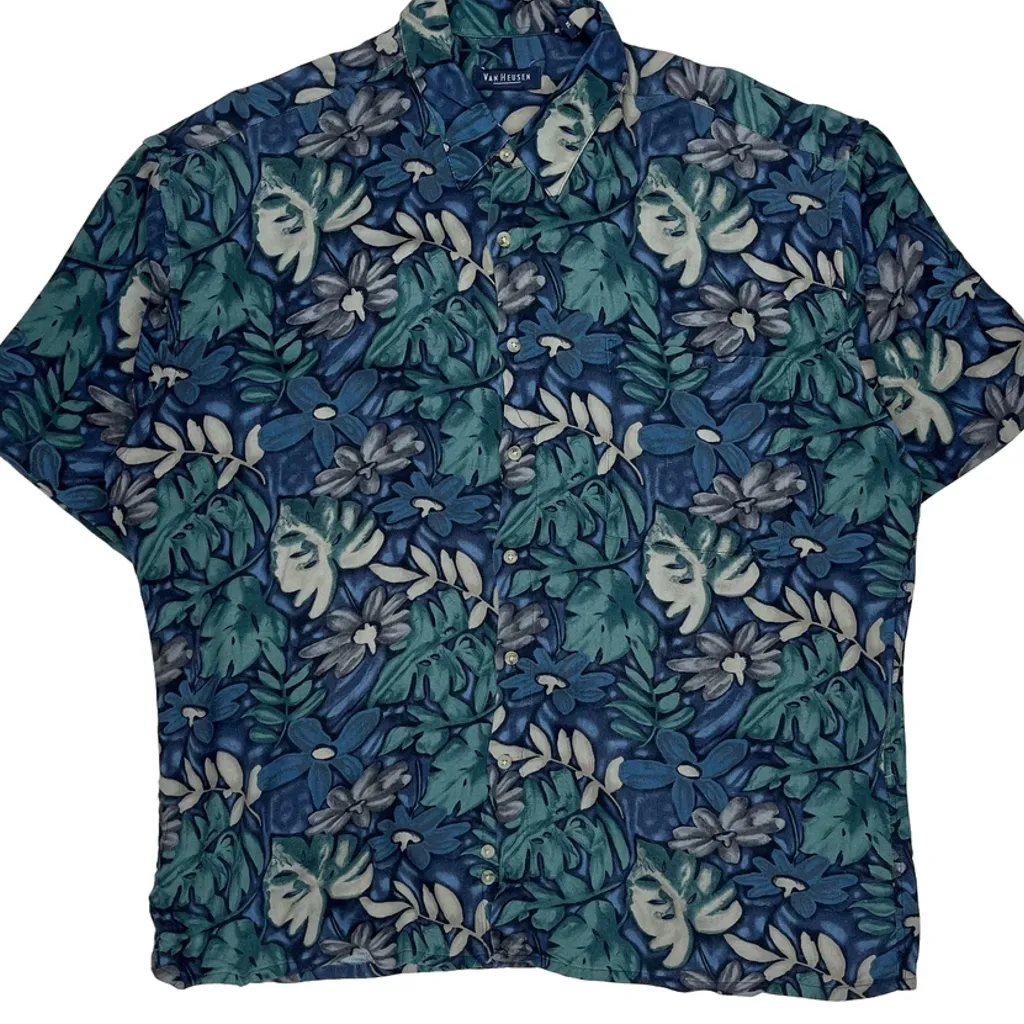 Van Heusen Floral Hawaiian Shirt - XL Blue Viscose - Image 5