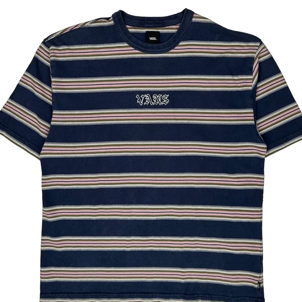 Vans Striped T-Shirt - Large Blue Cotton - Image 4