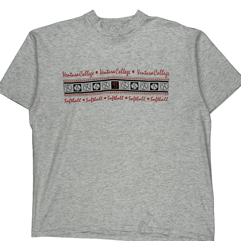 Ventura College Softball Oneita College T-Shirt - XL Grey Cotton - Image 4