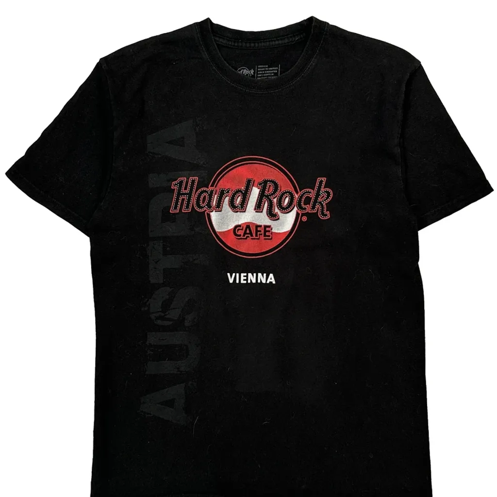 Vienna Hard Rock Cafe Graphic T-Shirt - Medium Black Cotton - Image 4
