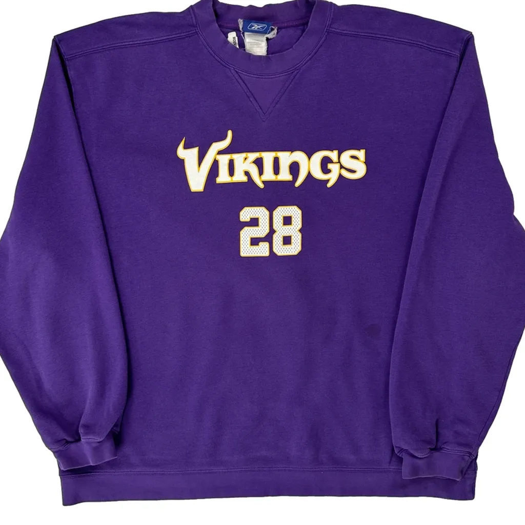 Vikings Reebok Nfl Sweatshirt - XL Purple Cotton - Image 4