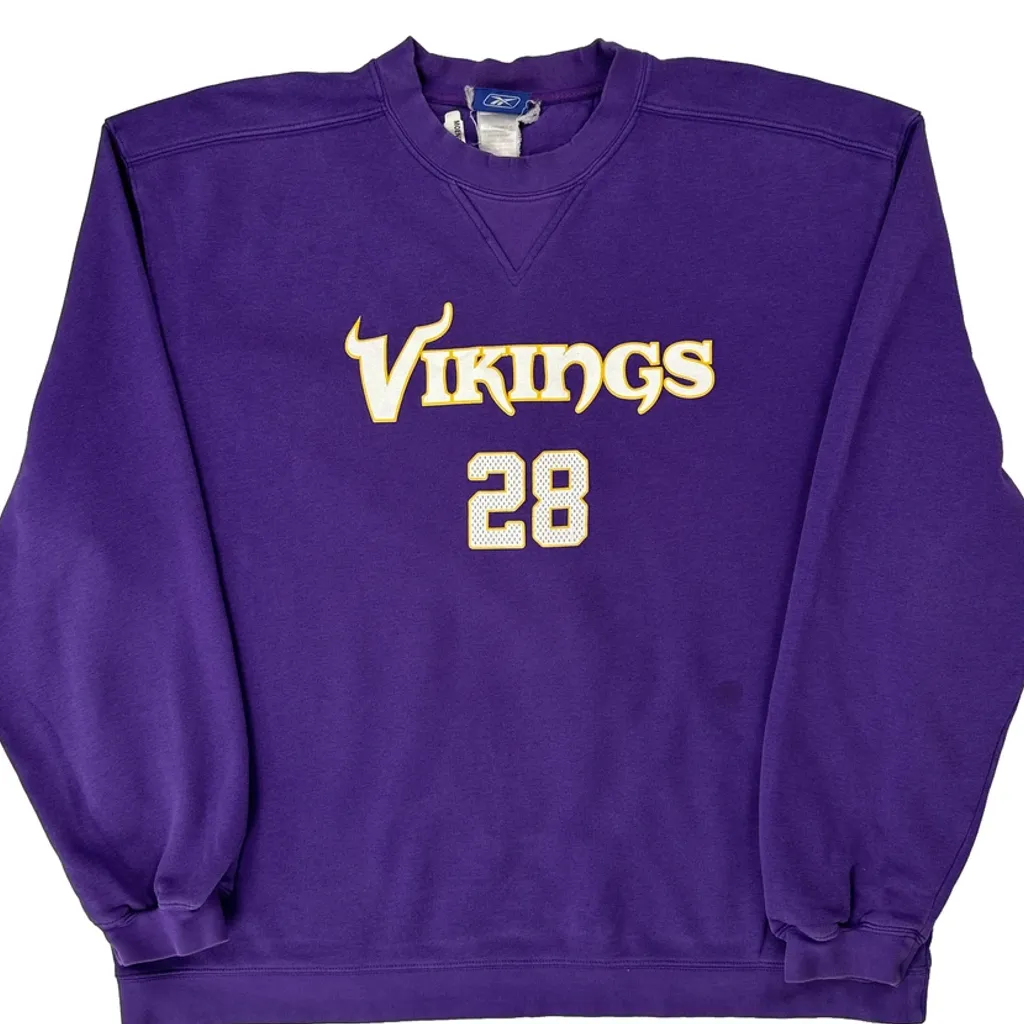 Vikings Reebok Nfl Sweatshirt - XL Purple Cotton - Image 5