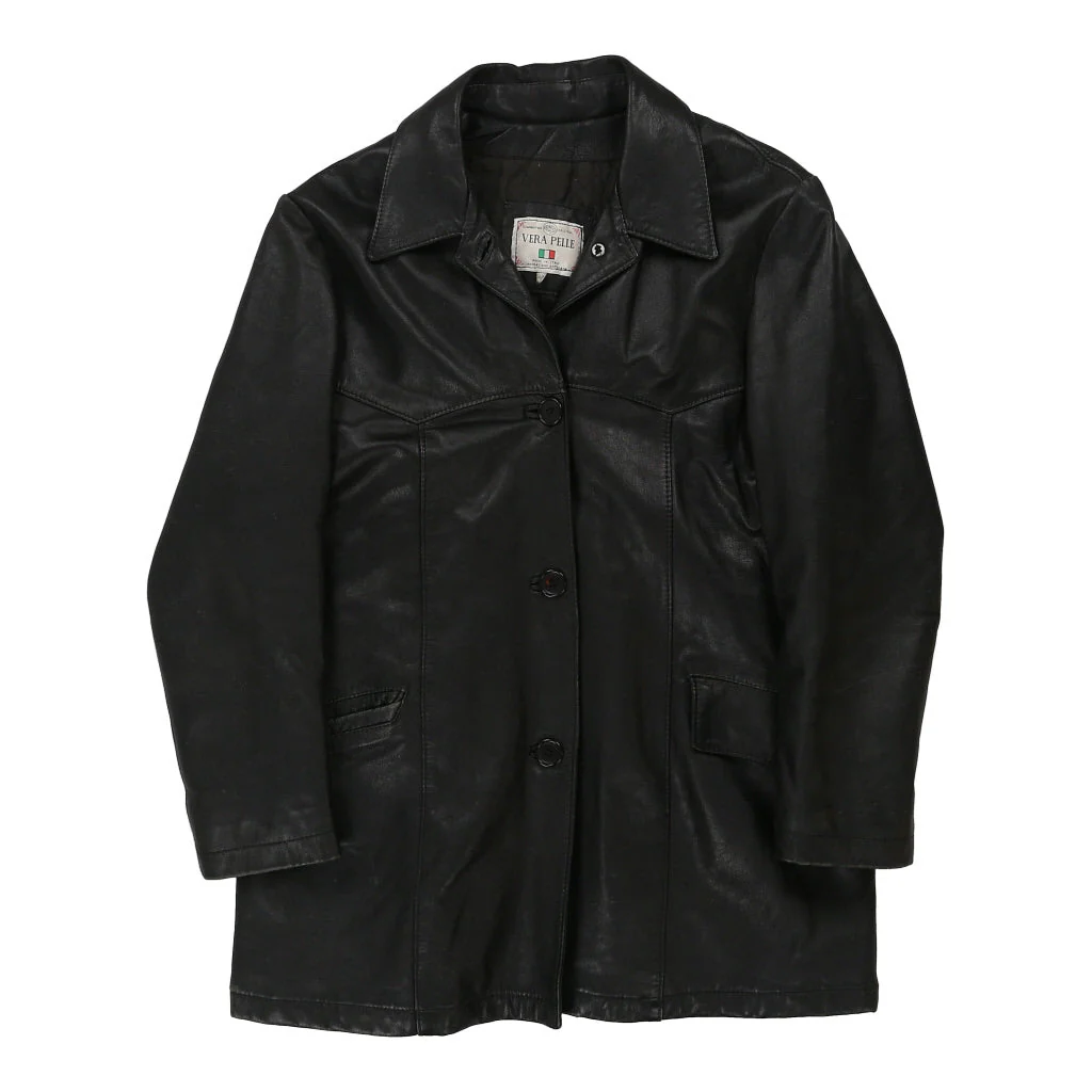 1970's Vera Pelle Leather Jacket - Large Black Leather