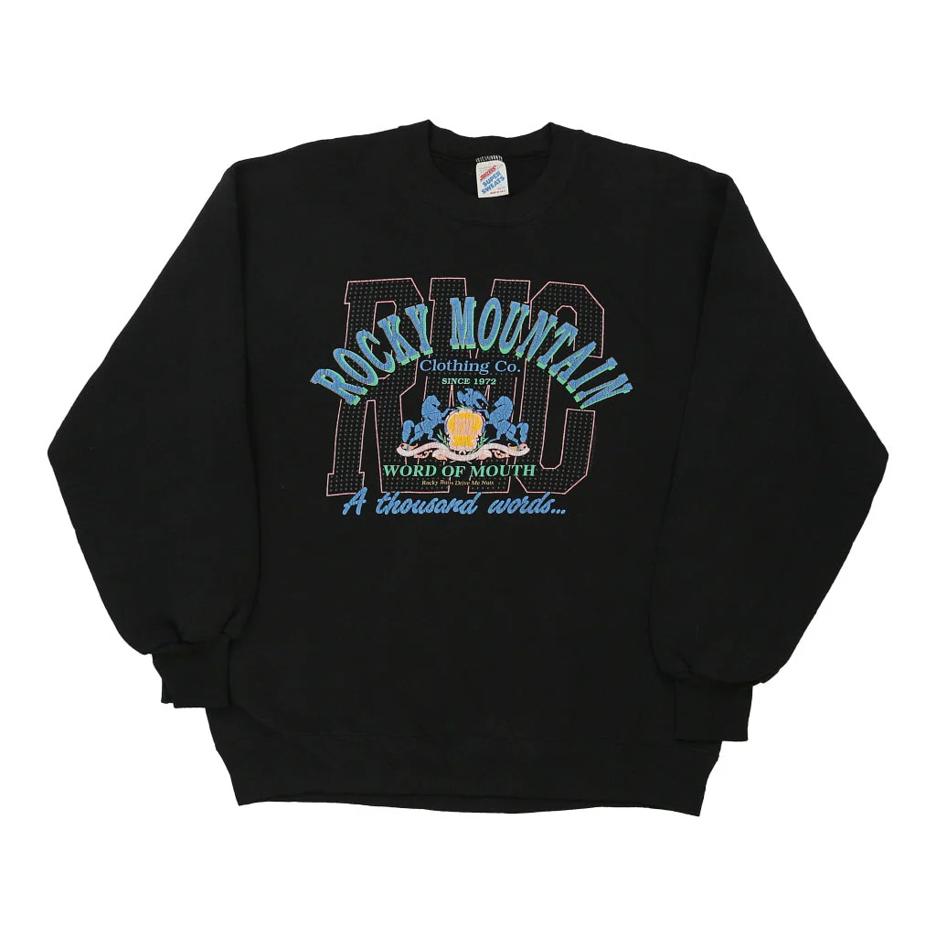 1980's Jerzees Embroidered Sweatshirt - Large Black Cotton Blend