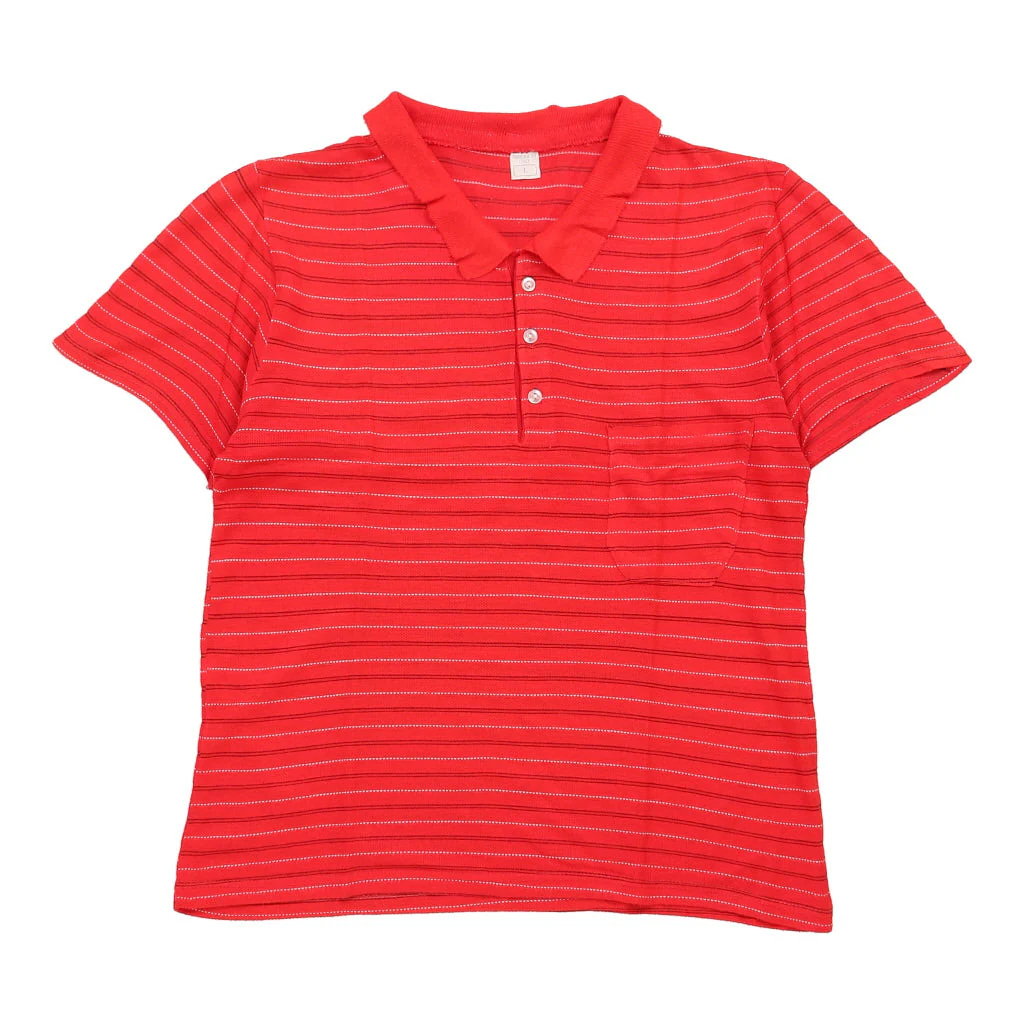 1980's Unbranded Striped Polo Shirt - Medium Red Cotton