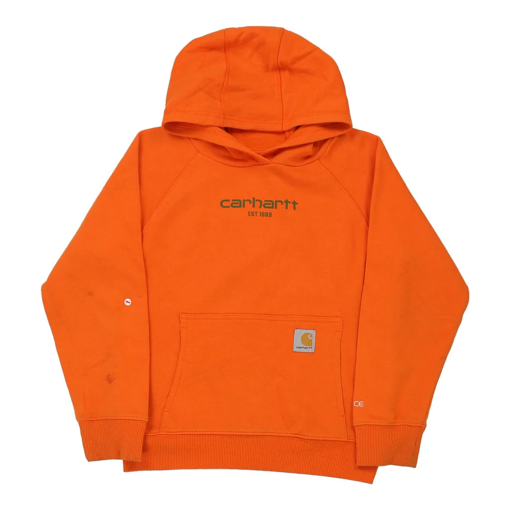 Age 10 Carhartt Spellout Hoodie - Medium Orange Cotton Blend - Image 3