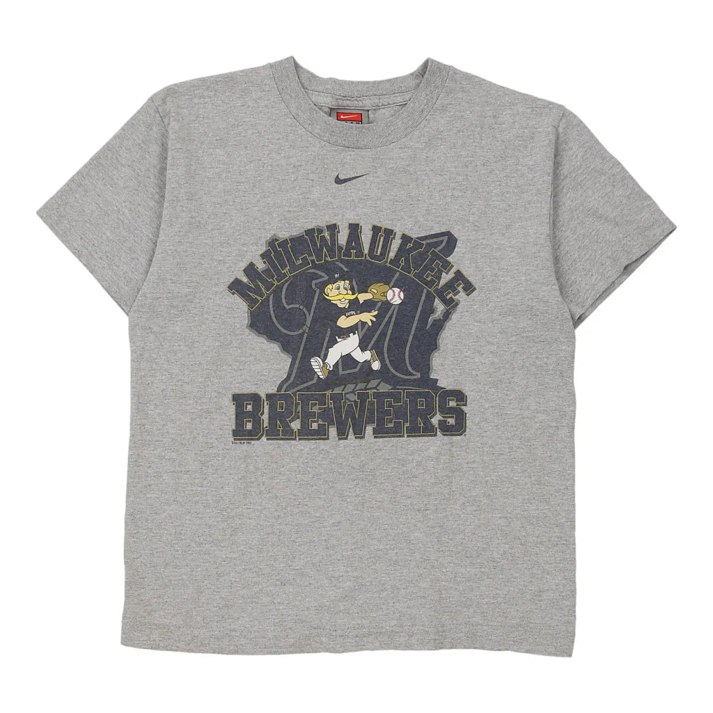 Age 12 Milwaukee Brewers Nike MLB T-Shirt - Medium Grey Cotton
