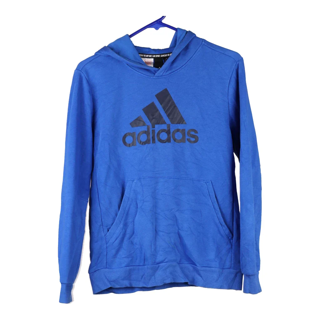 Age 13-14 Adidas Spellout Hoodie - Large Blue Cotton