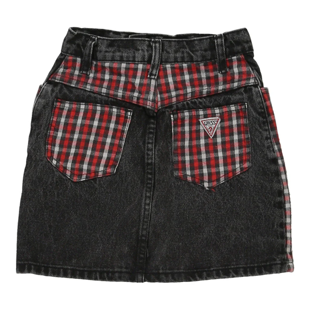 Age 7  Guess Checked Denim Skirt - Small Black Cotton