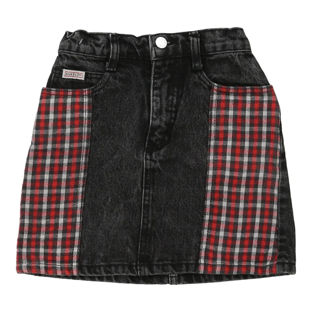 Age 7  Guess Checked Denim Skirt - Small Black Cotton - Image 2