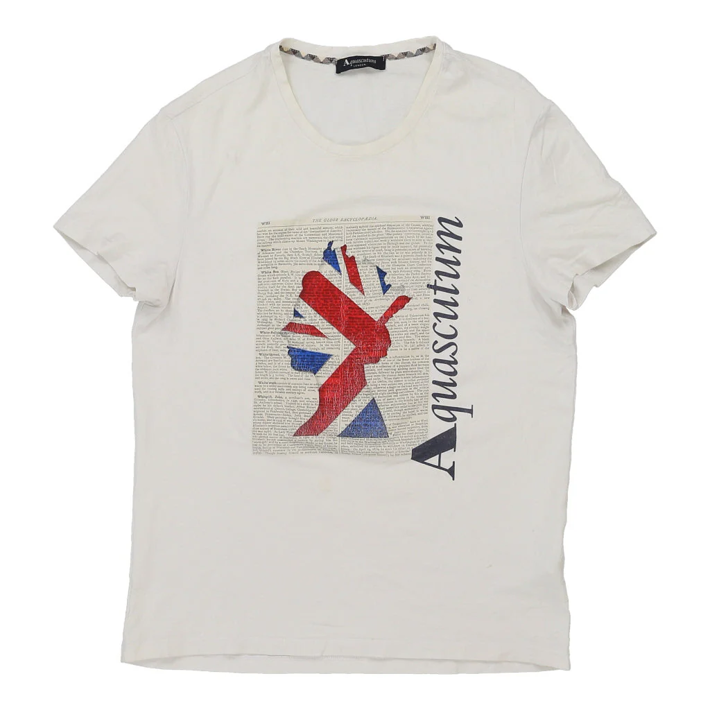 Aquascutum Graphic T-Shirt - Medium White Cotton
