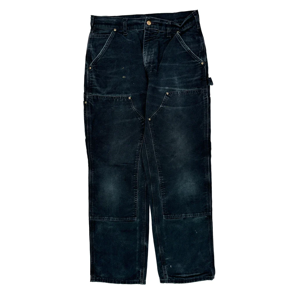 Vintage B136 Blk Faded Carhartt Double Knee Carpenter Pants - 31W 30L Black Cotton - Image 2