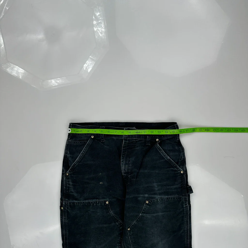 Vintage B136 Blk Faded Carhartt Double Knee Carpenter Pants - 31W 30L Black Cotton - Image 3