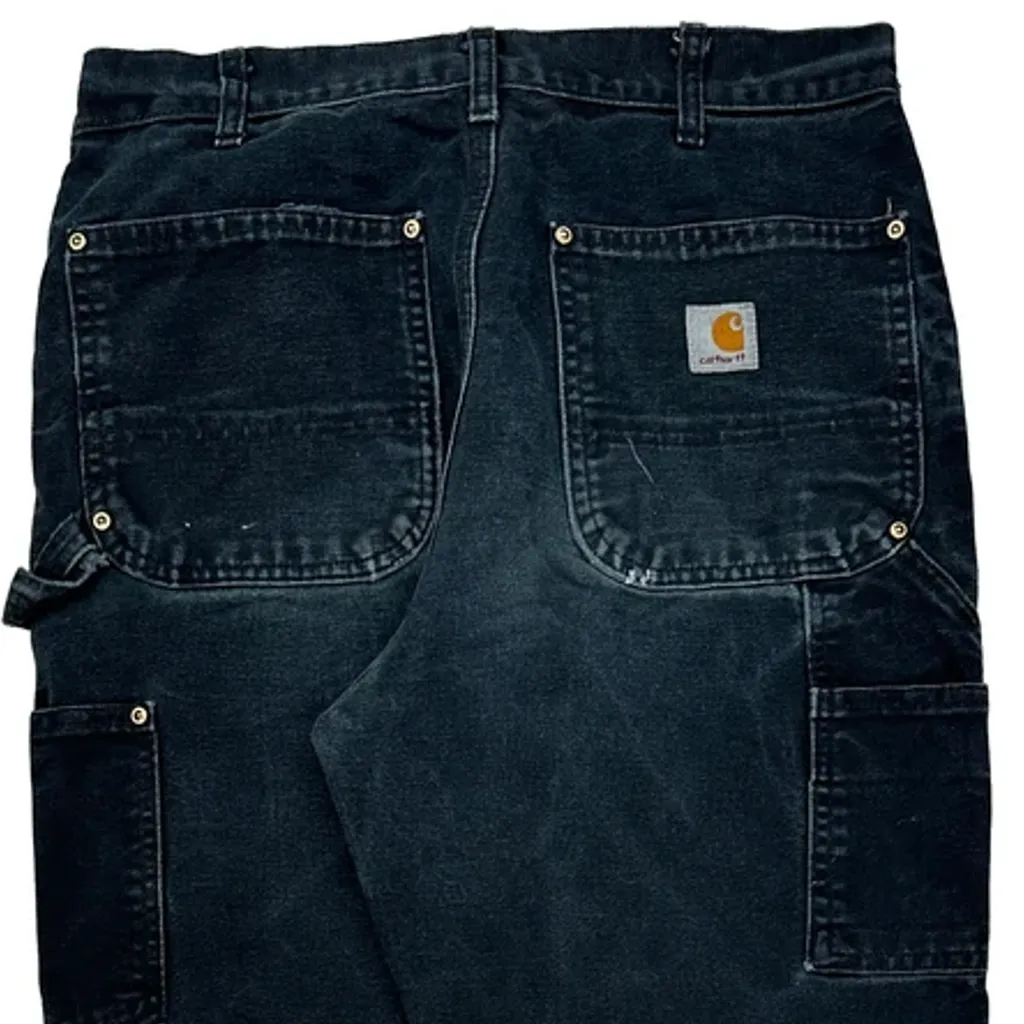 Vintage B136 Blk Faded Carhartt Double Knee Carpenter Pants - 31W 30L Black Cotton - Image 7