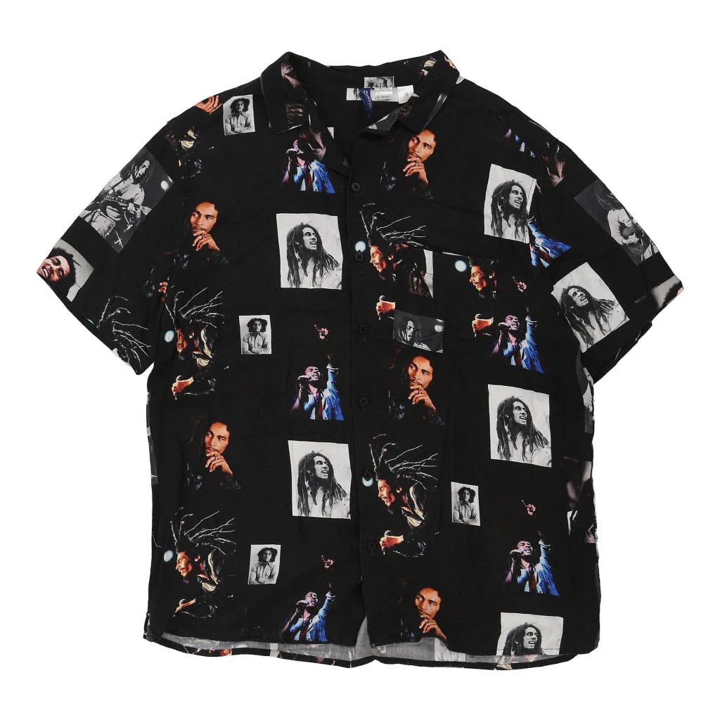 Bob Marley Zion Graphic Short Sleeve Shirt - Large Black Cotton